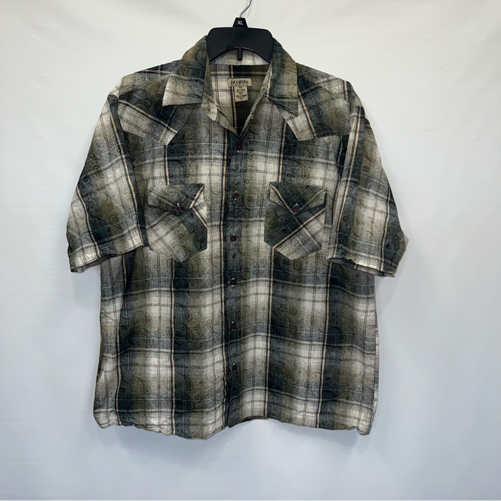 Decoded Button Up Adult XL Mens Multicolor Plaid Short Sleeve 100% Cotton Shirt